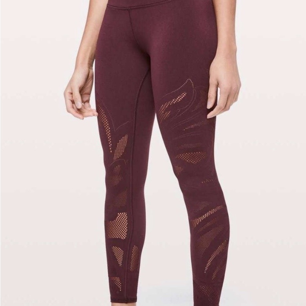 Lululemon Athletica Burgundy Mesh Leggings